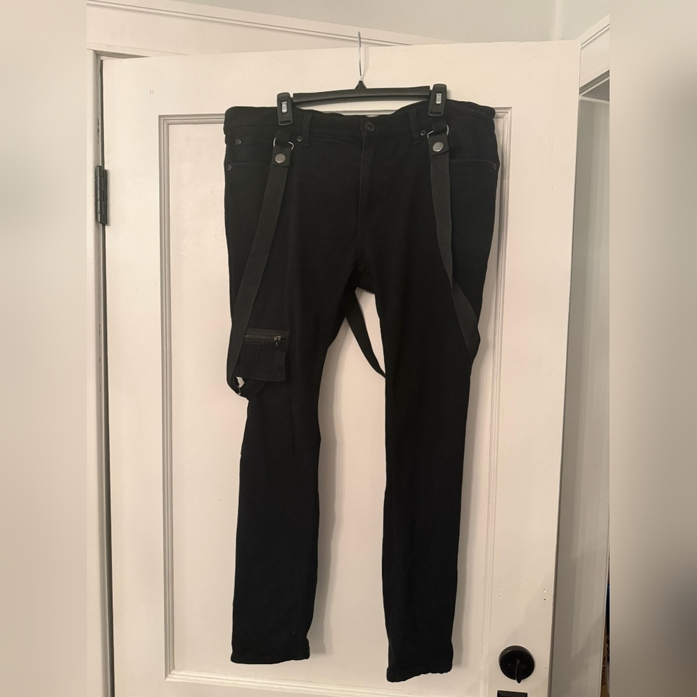 Men's Black Cargo Pants with Straps